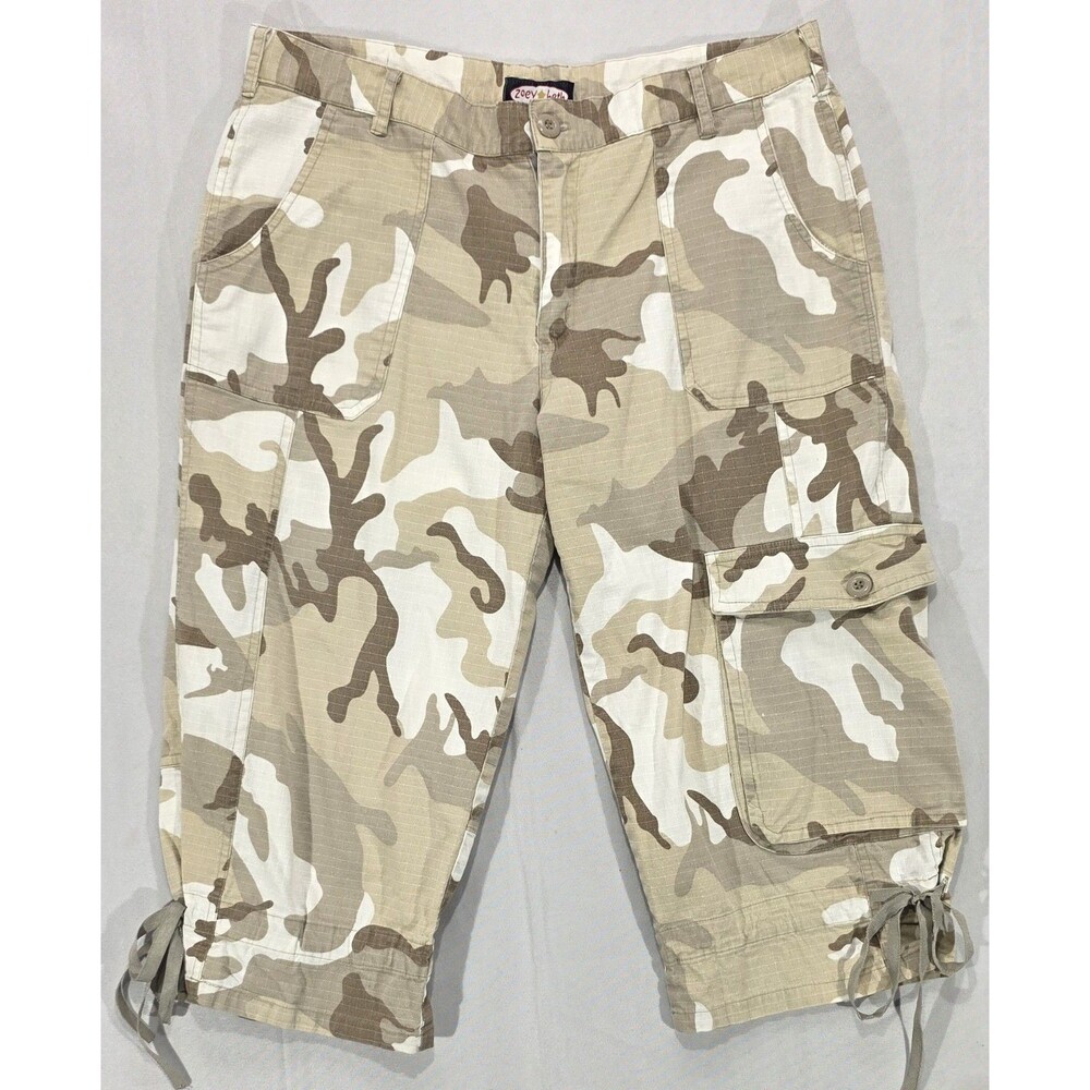Vintage Zoey Beth Camo Cargo Capris XL Beige Drawstring Y2K 90s Grunge Gorpcore